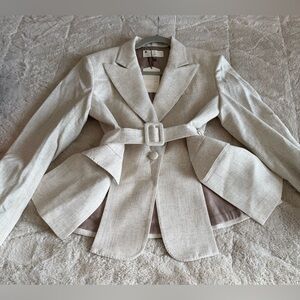 The Kemist Split Bottom Beige Belted Blazer